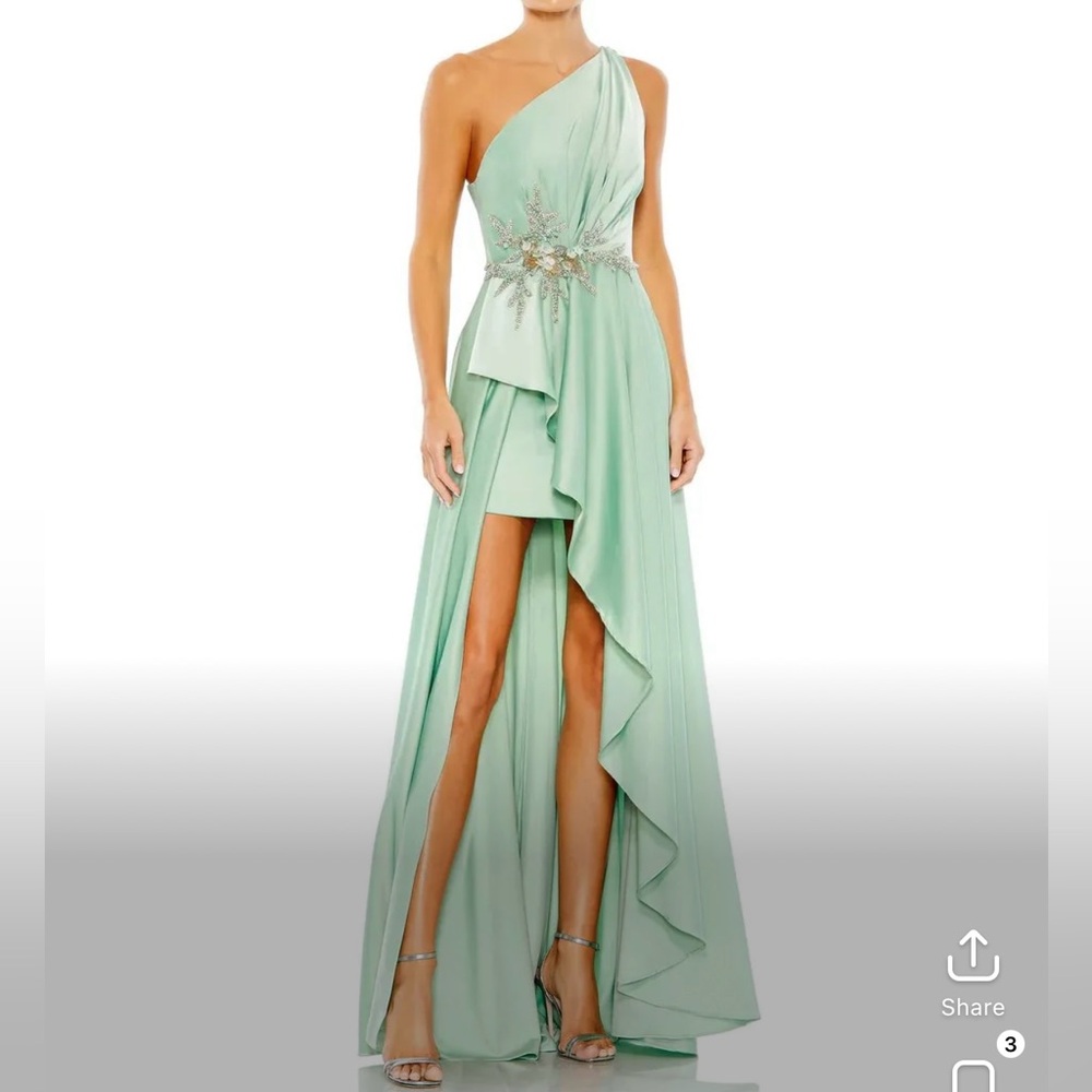 Mac Duggal high low gown in sage green (mint)